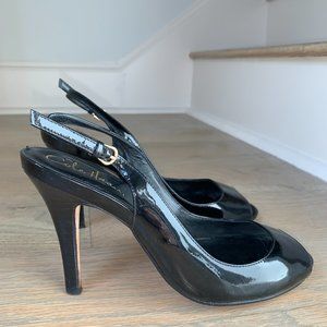 Cole Haan Nike Air Slingback peep toe heels black patent leather size 6.5B